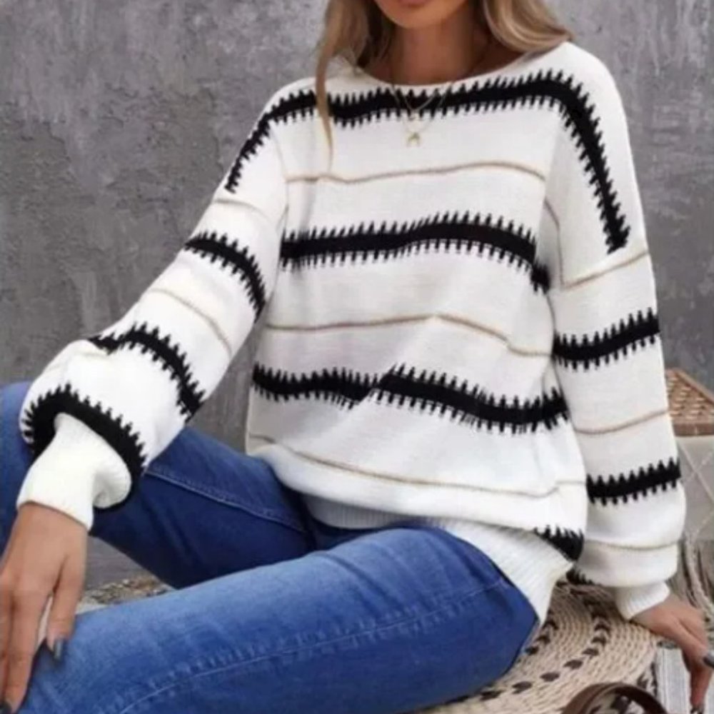 | neutral striped knit sweater - size small |